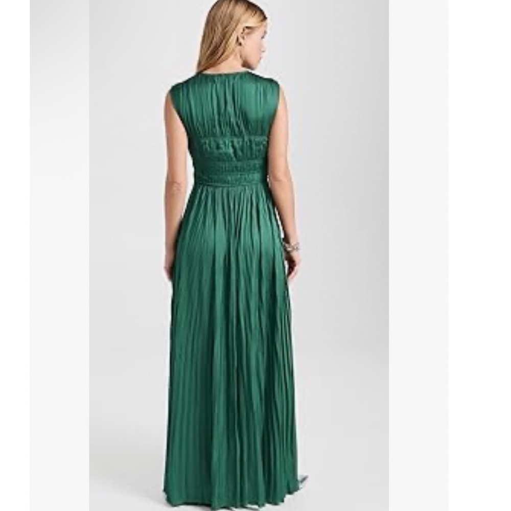 Ulla Johnson Delia Gown Jadeite Green Pleated Satin Maxi Dress Sleeveless Gown - Picture 3 of 10